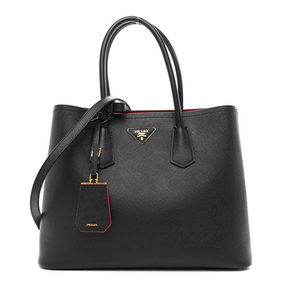 Prada Saffiano Cuir Medium Double Bag Black Fuoco 1 of 14
