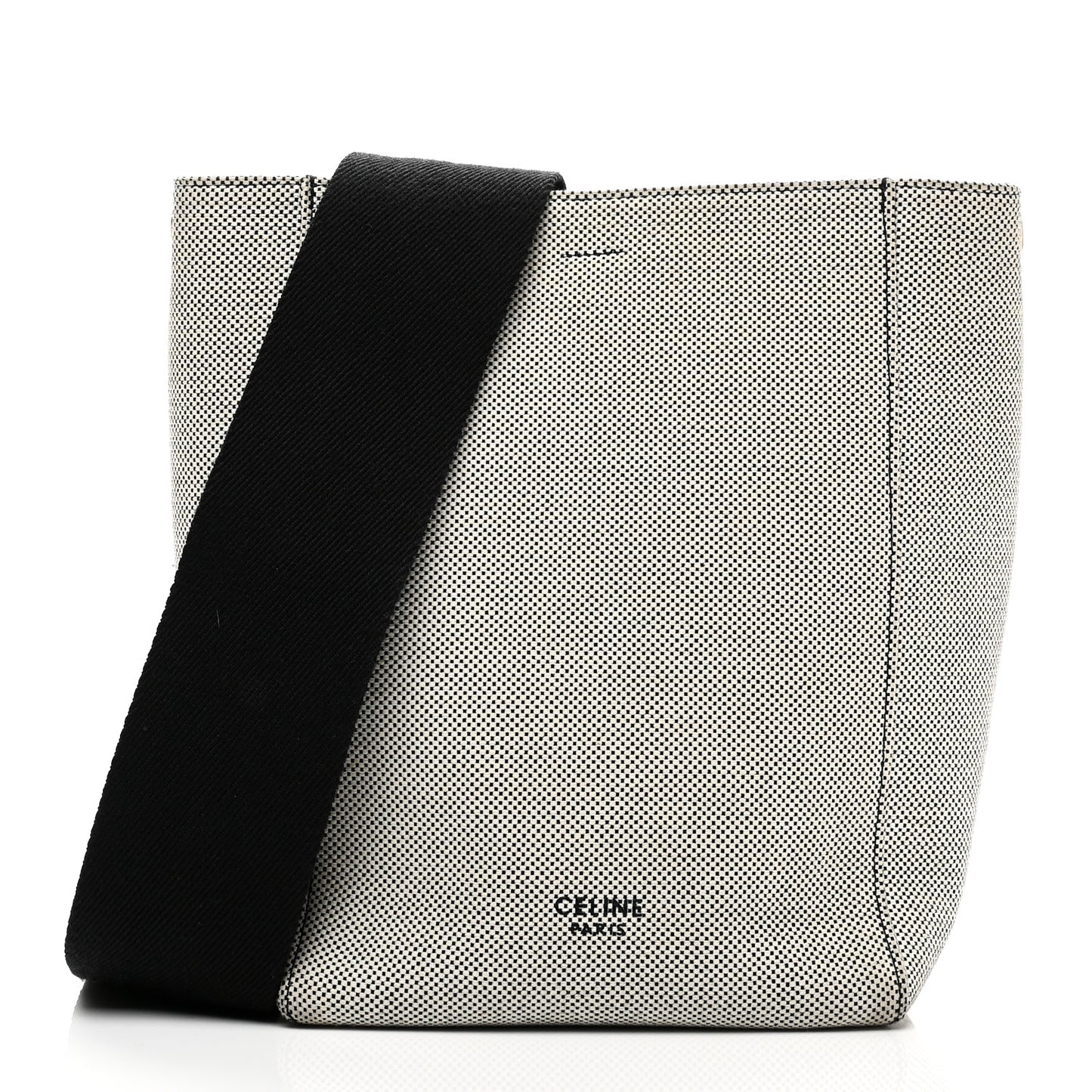 Textured Canvas Small Sangle Bucket Bag Black White