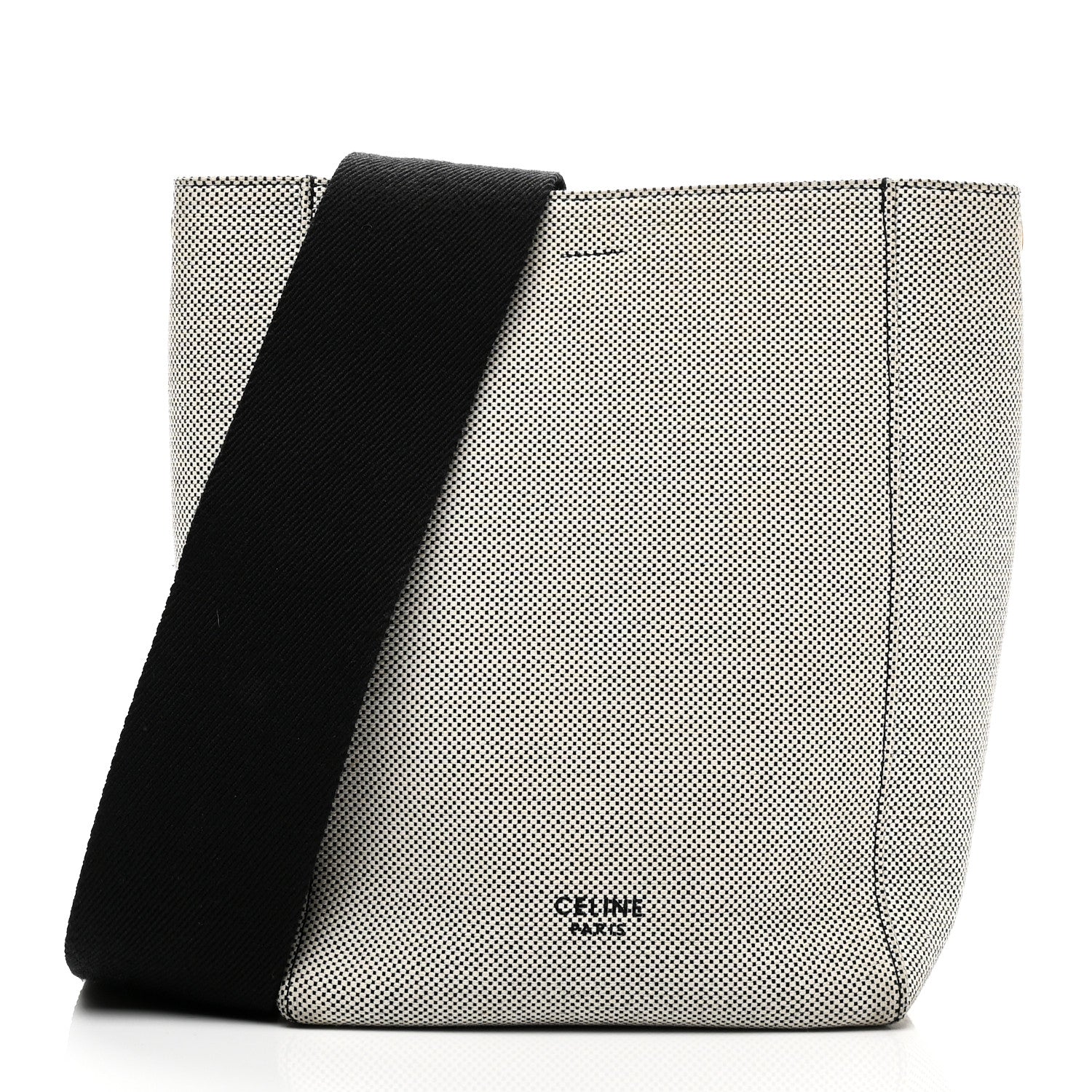 Celine Textured Canvas Small Sangle Bucket Bag Black White 1 of 9