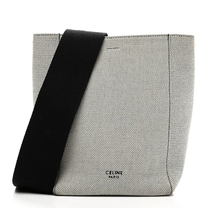 Celine Textured Canvas Small Sangle Bucket Bag Black White 1 of 9
