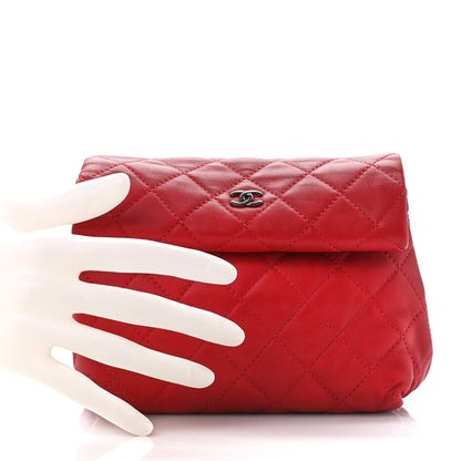 Chanel Lambskin Quilted Mini Roll Clutch Red 2 of 10