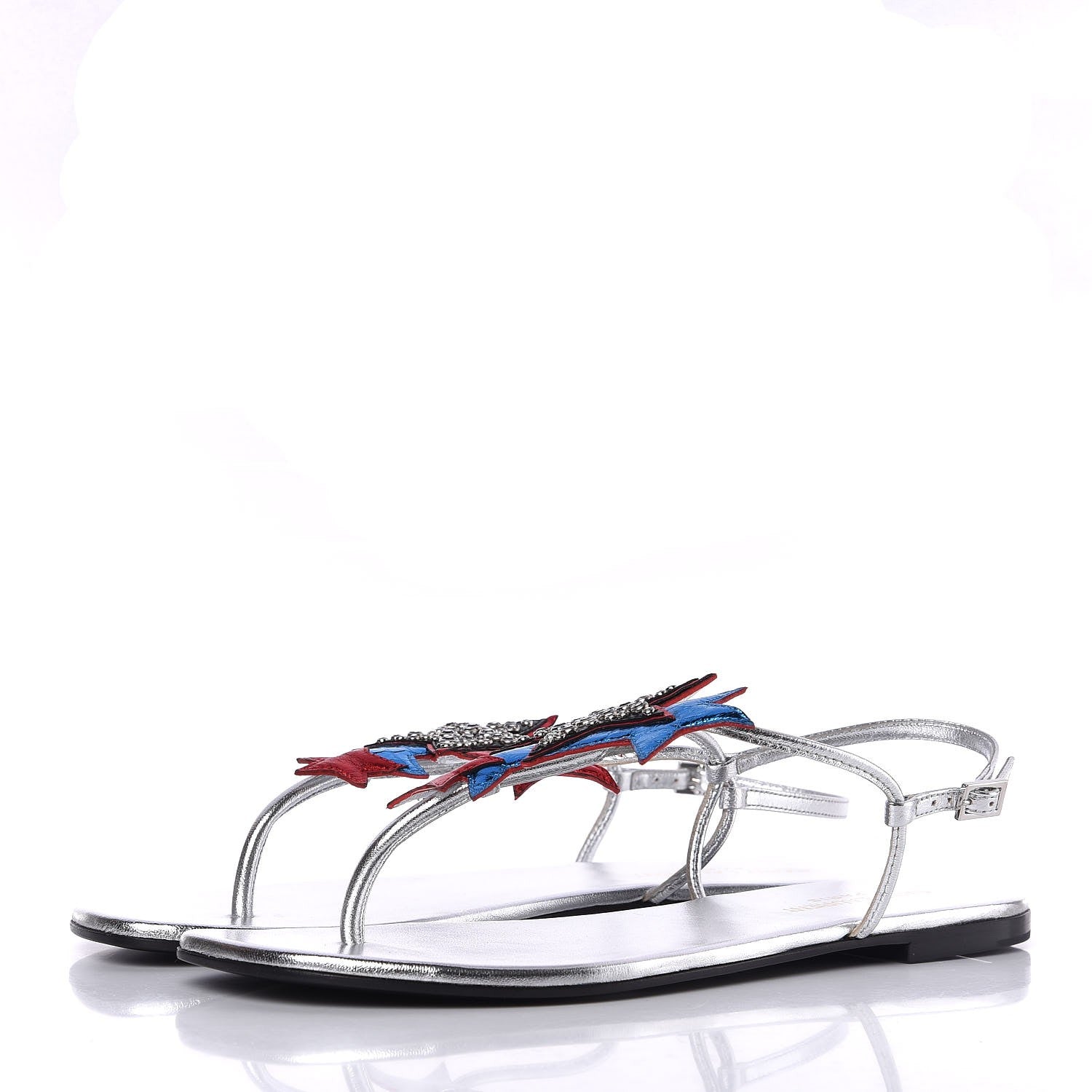 Saint Laurent Metallic Calfskin Nu Pieds Star 05 Thong Sandals 38 Silver 3 of 8