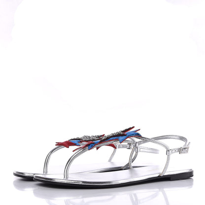 Saint Laurent Metallic Calfskin Nu Pieds Star 05 Thong Sandals 38 Silver 3 of 8