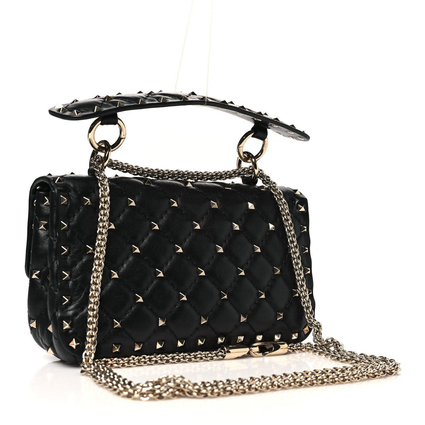 Lambskin Small Rockstud Spike Shoulder Bag Black