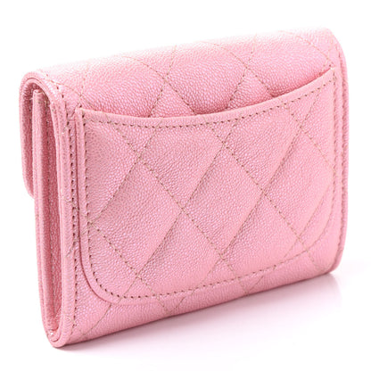 Chanel Iridescent Caviar Flap Quilted Card Holder Wallet Pink 2 of 10