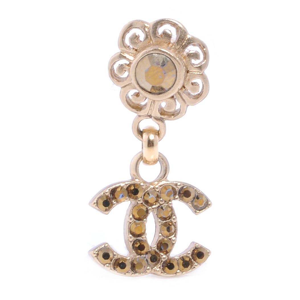 Chanel Flower Crystal CC Dangle Earrings Silver 1 of 6