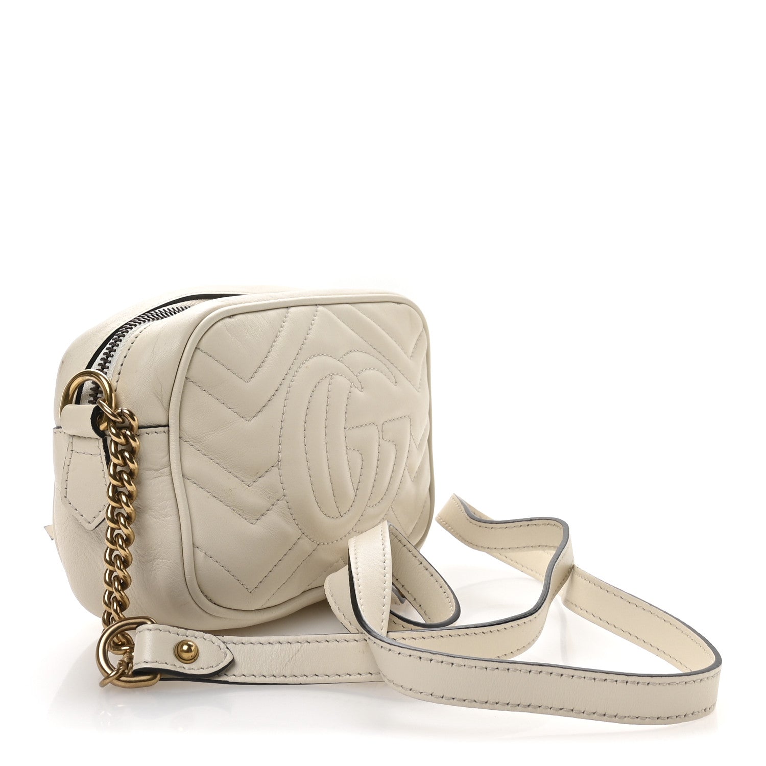 Gucci Calfskin Matelasse Mini GG Marmont Chain Shoulder Bag White 3 of 12