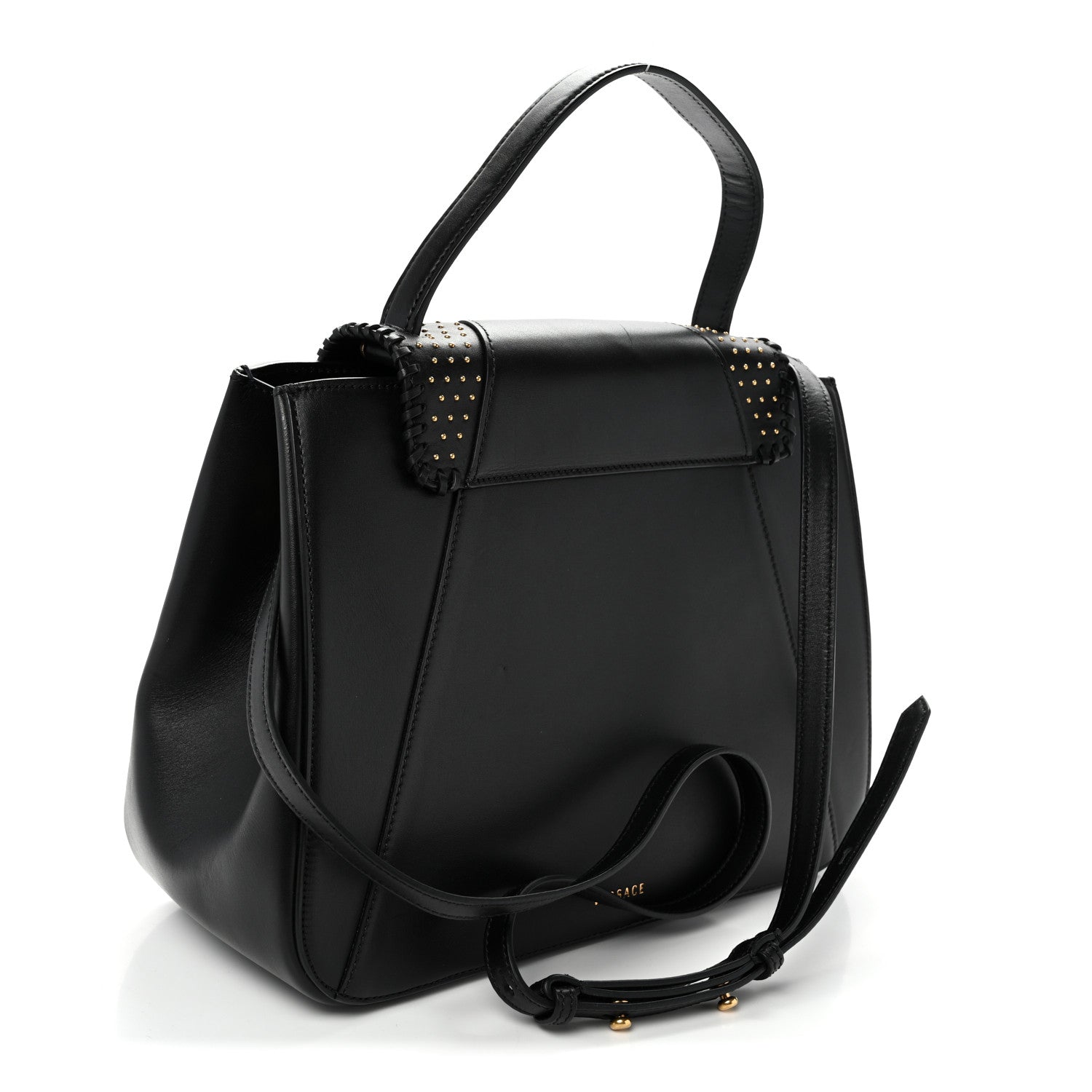 Versace Vitello Western Studded Virtus Top Handle Shoulder Bag Black 3 of 9
