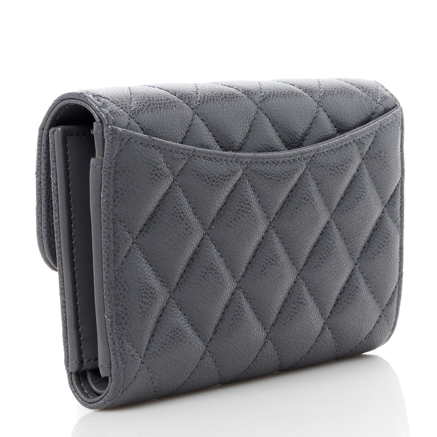 Caviar Quilted Medium Flap Wallet Grey