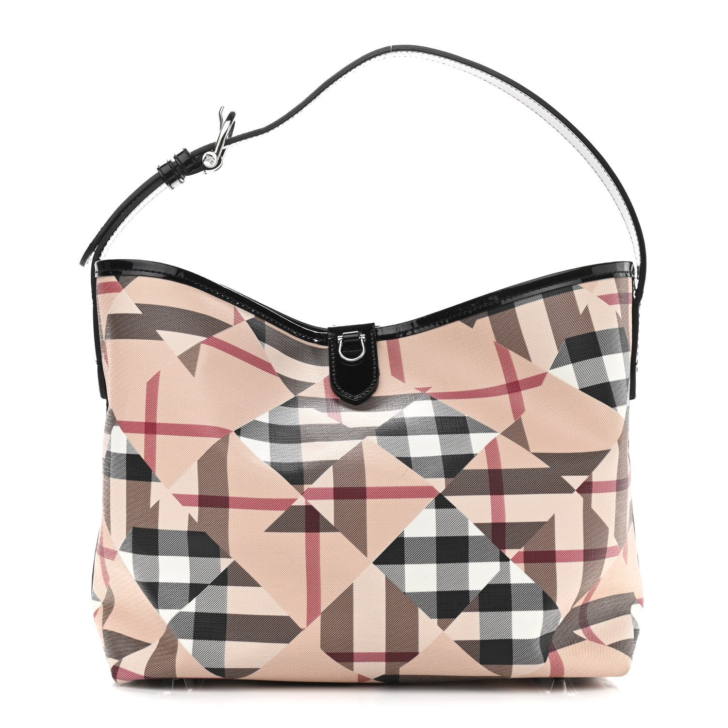 Burberry Patent Trim Patchwork Check Large Bucket Bag 3 of 15