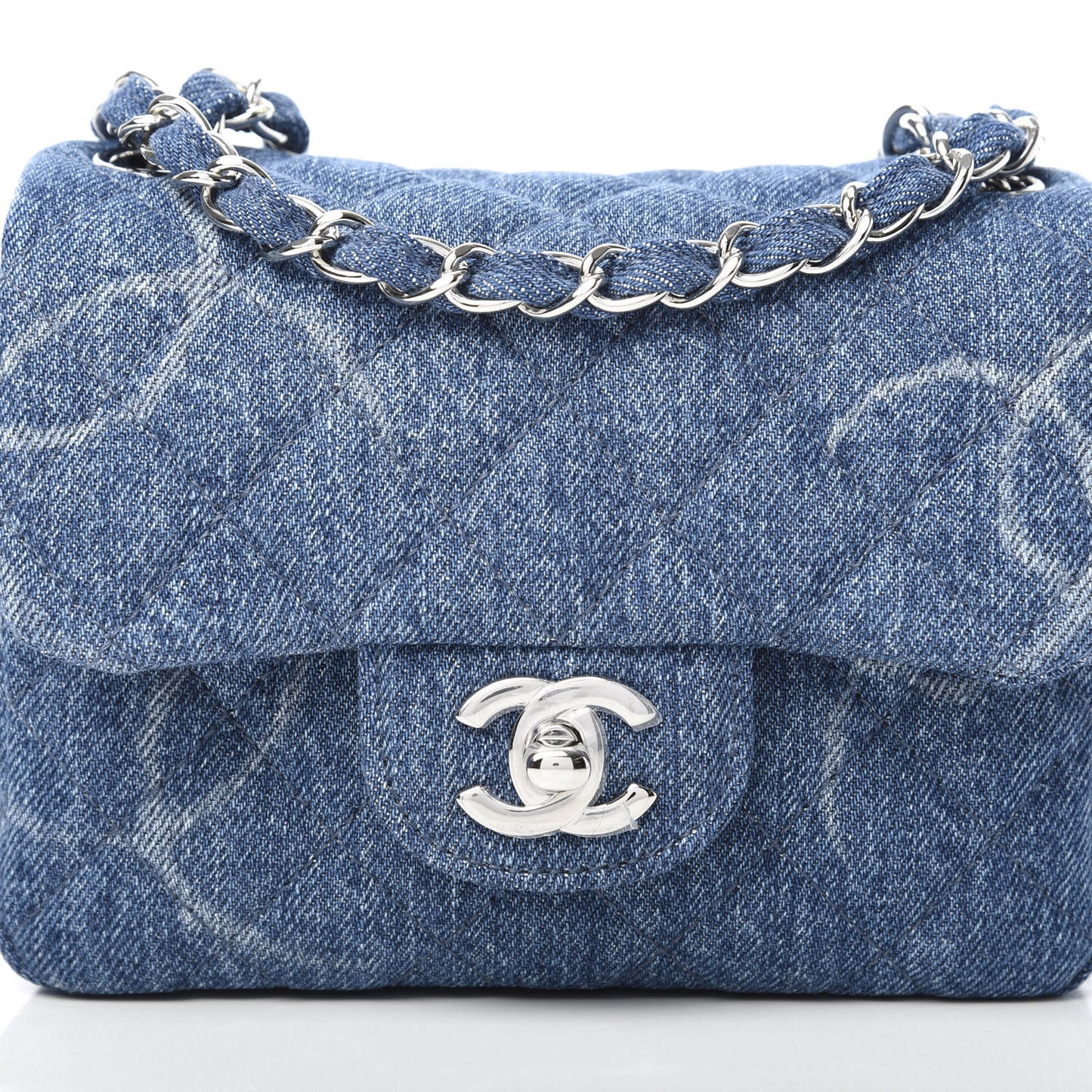 Denim CC Quilted Mini Square Flap Blue