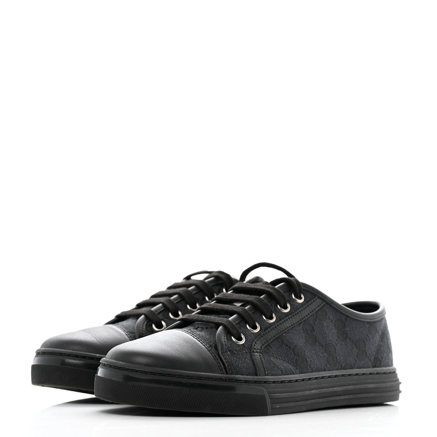 GG Monogram Calfskin Womens Low Top Sneakers 36 Piombo Black