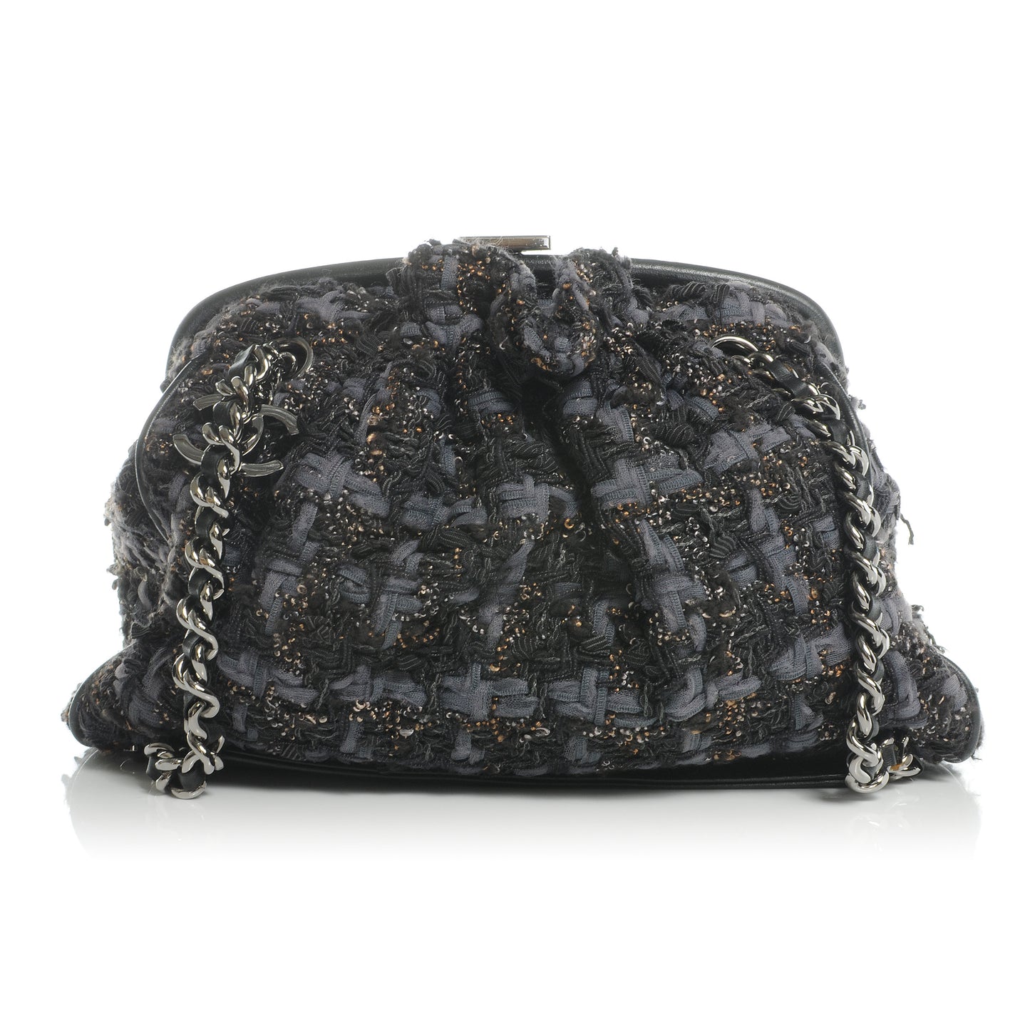 Tweed Paris NY Framed Pleated Pouch Bag Grey