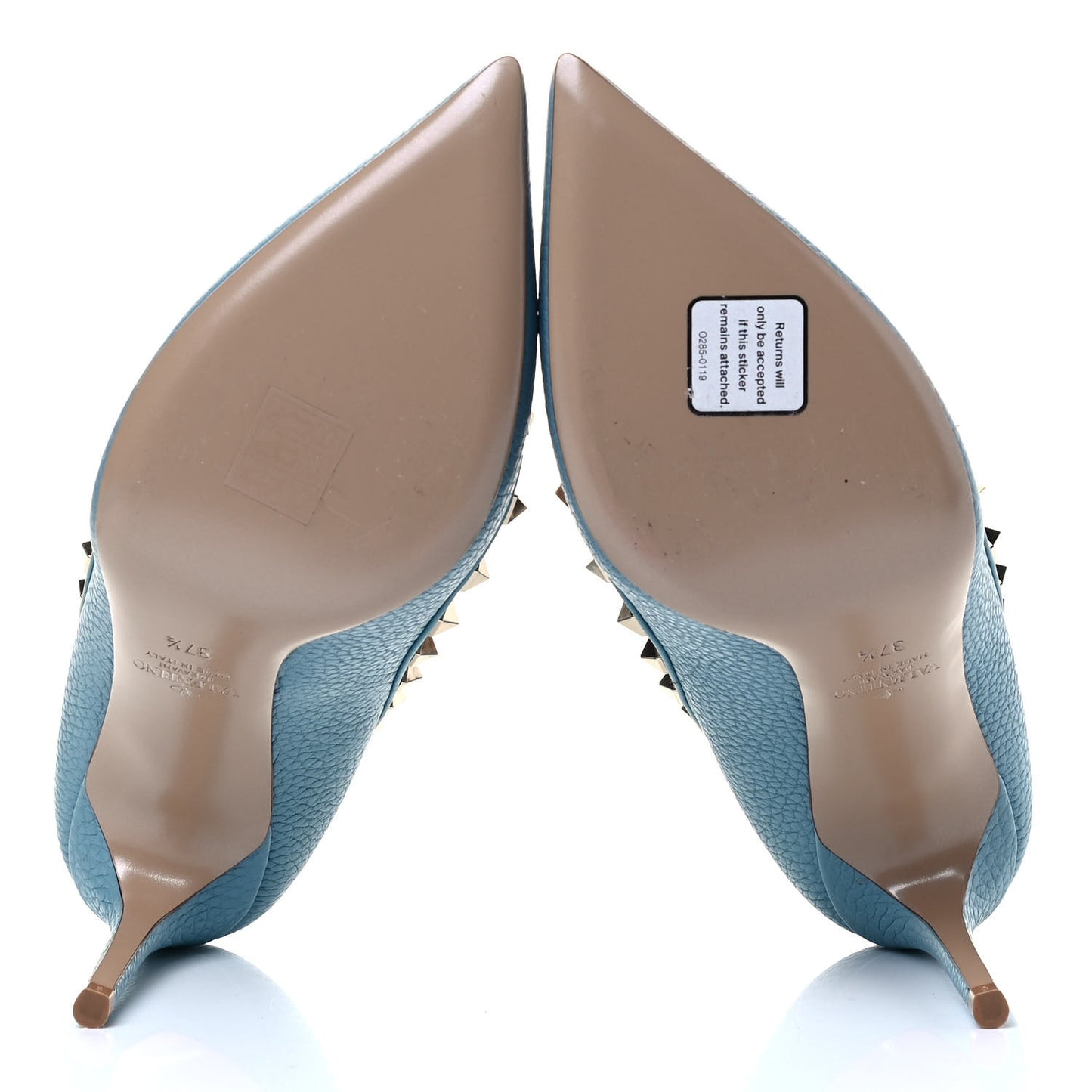 Pebbled Calfskin Rockstud 85mm Pumps 37.5 Light Blue