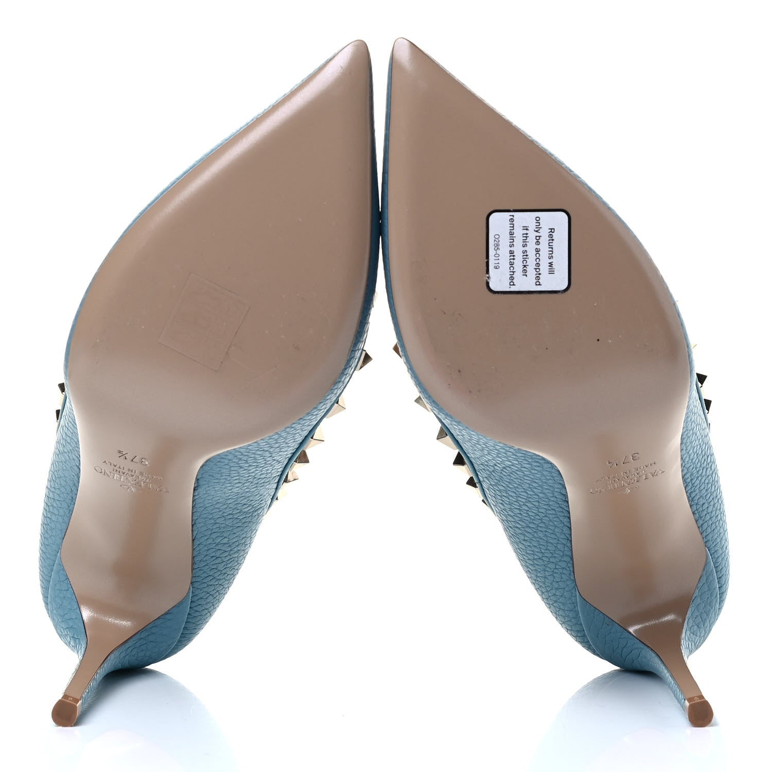 Valentino Garavani Pebbled Calfskin Rockstud 85mm Pumps 37.5 Light Blue 4 of 8