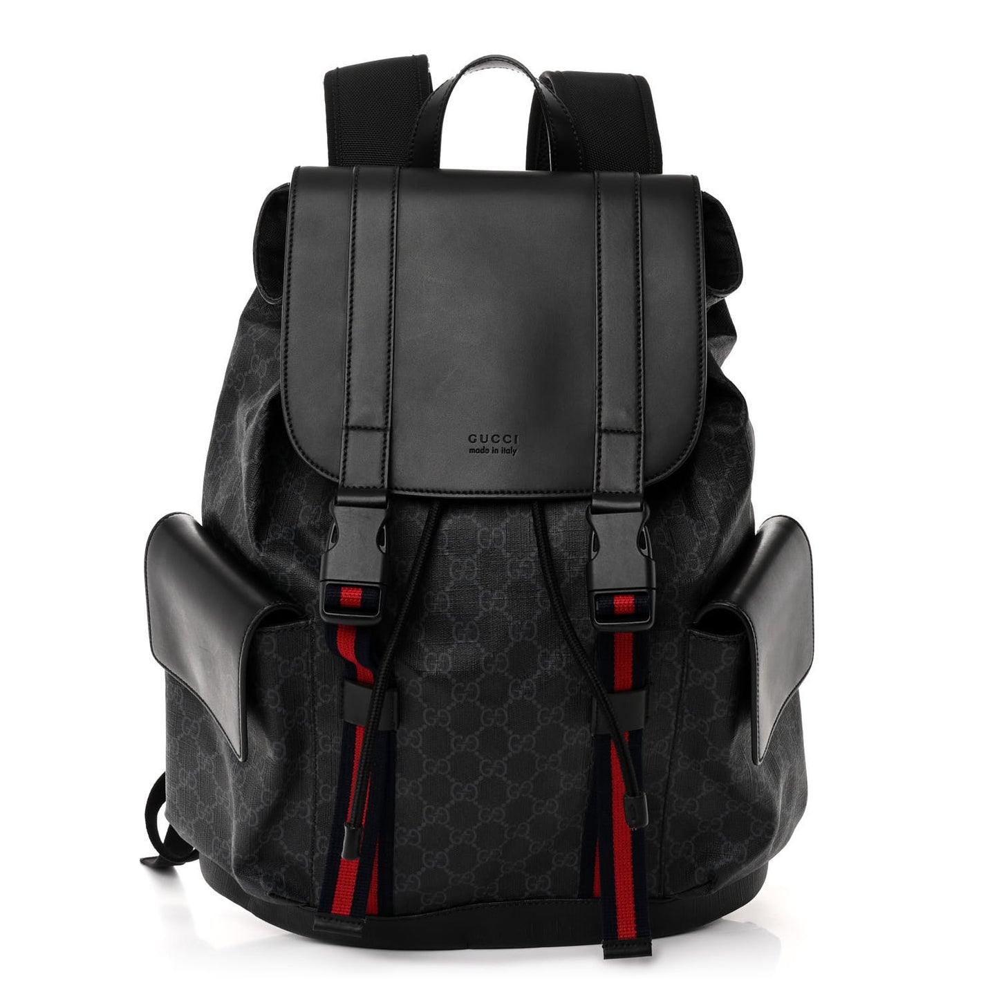 Soft GG Supreme Monogram Calfskin Web Double Buckle Backpack Black