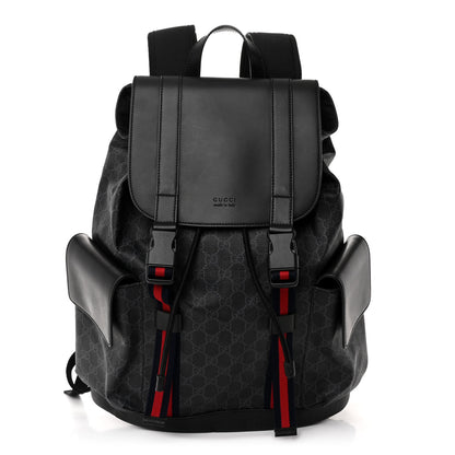 Gucci Soft GG Supreme Monogram Calfskin Web Double Buckle Backpack Black 1 of 10
