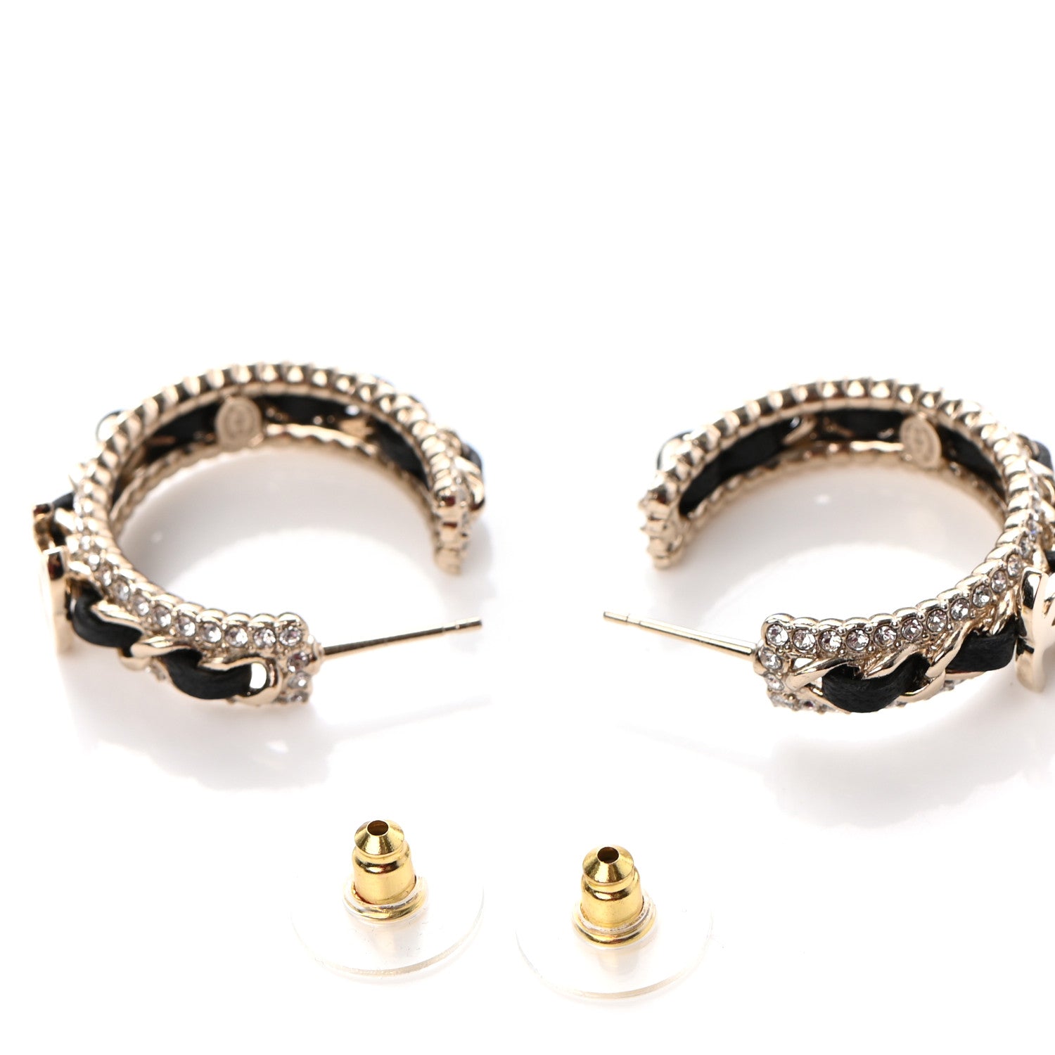 Chanel Crystal Lambskin CC Chain Hoop Earrings Gold Black 4 of 5
