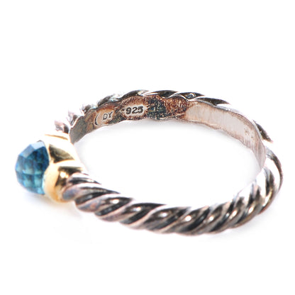 David Yurman Sterling Silver 14K Gold Blue Topaz Metro Cable Ring 5.5 3 of 6