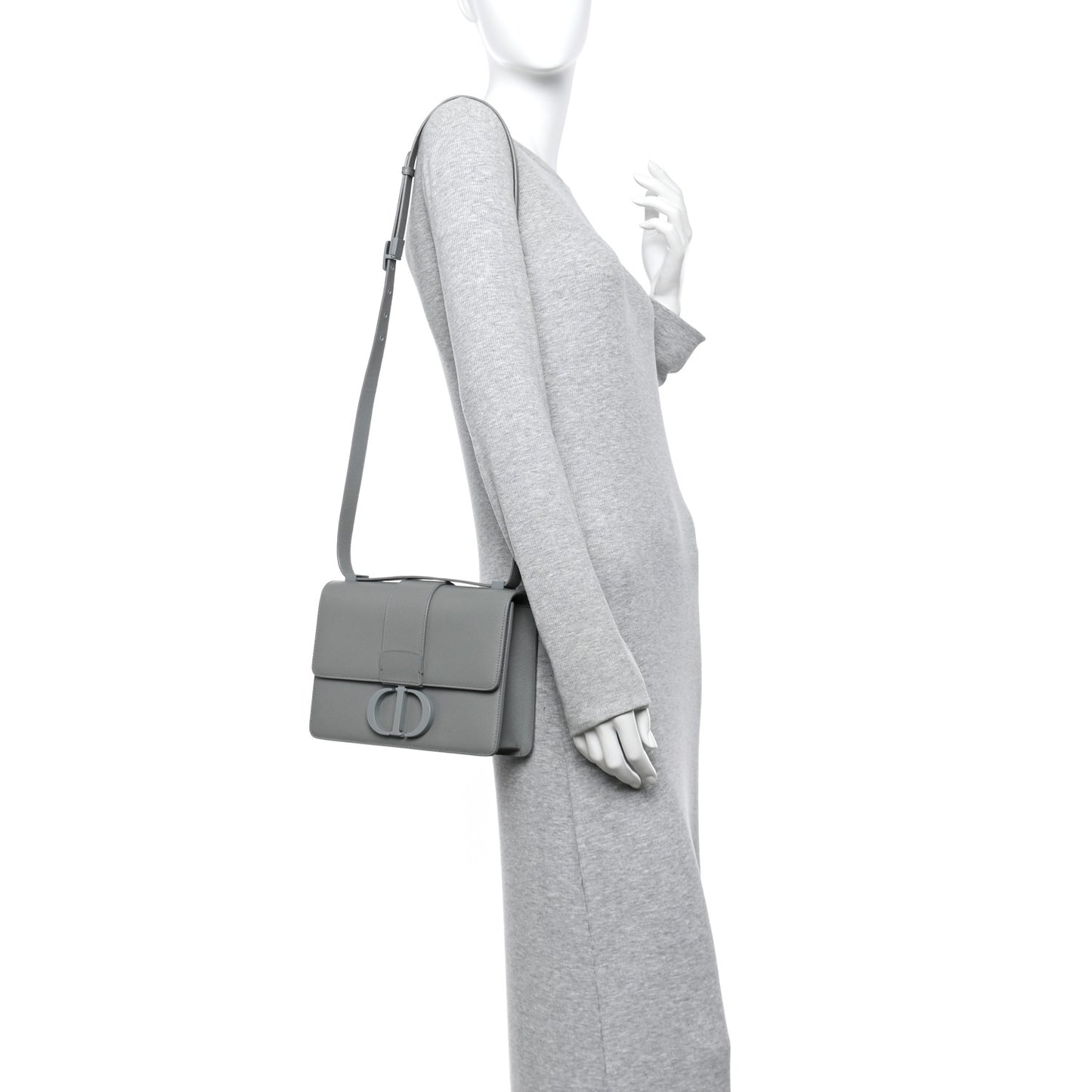 Ultra Matte Grained Calfskin 30 Montaigne Flap Bag Grey