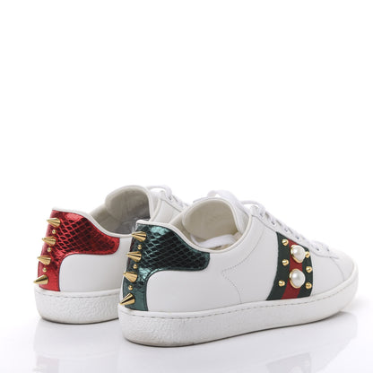 Gucci Calfskin Web Pearl Studded Womens Ace Sneakers 36 White 4 of 10