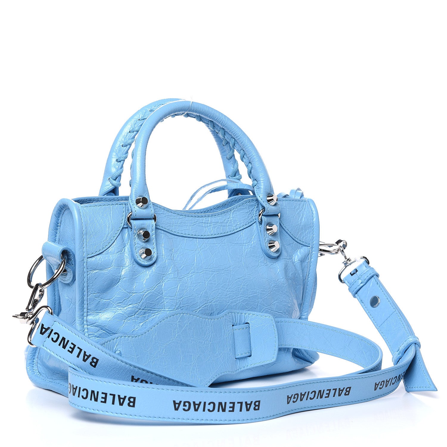 Balenciaga Agneau Classic Silver Hardware Mini City Logo Strap Baby Blue Black 3 of 8