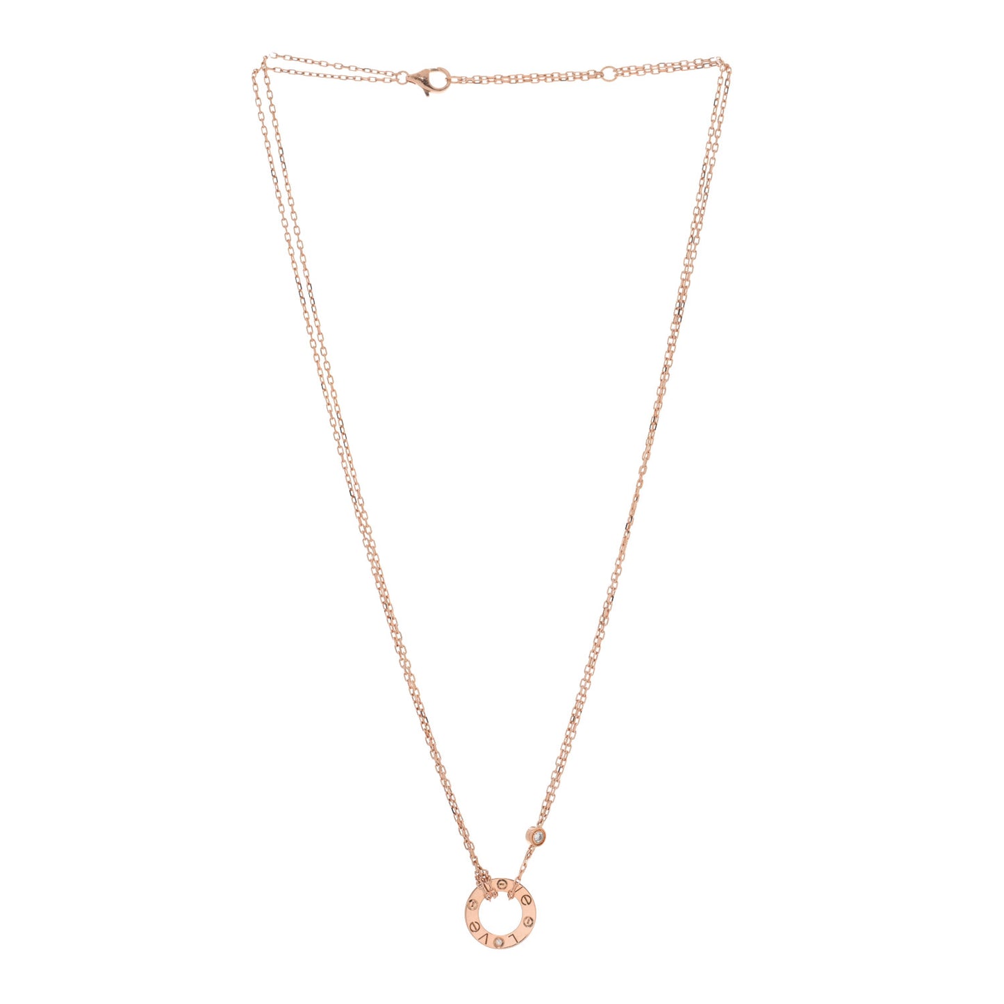18K Pink Gold 2 Diamond LOVE Necklace