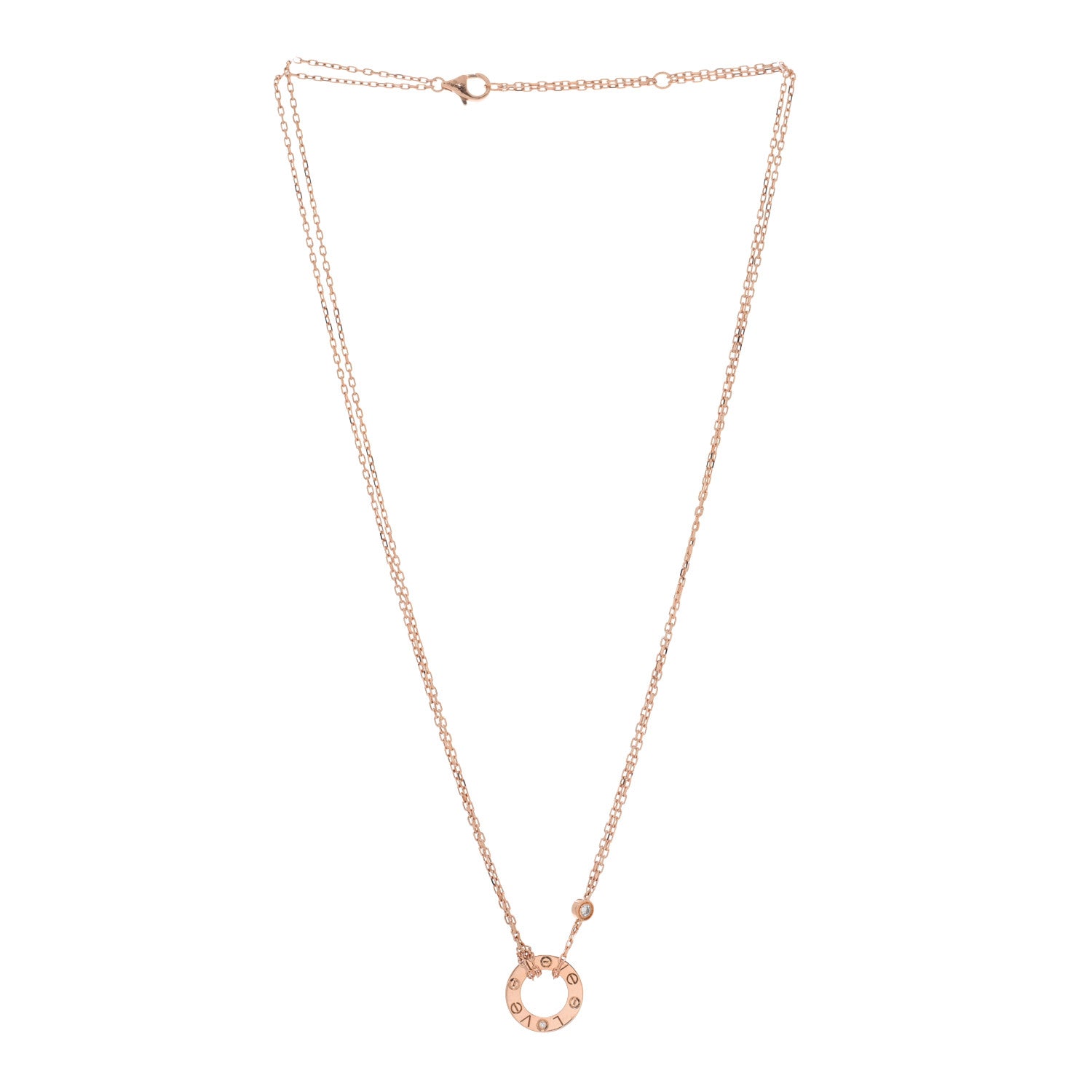 Cartier 18K Pink Gold 2 Diamond LOVE Necklace 3 of 5