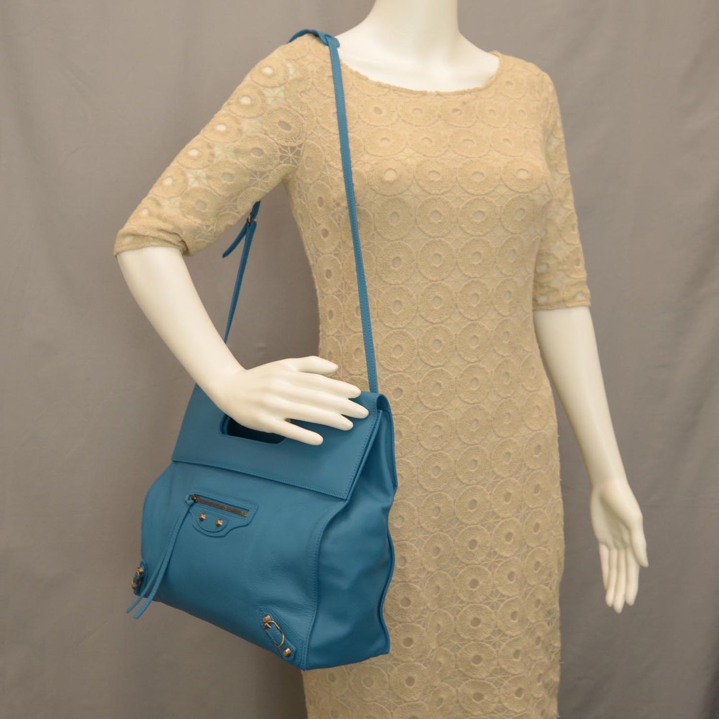 Calfskin Papier Shopper S Turquoise