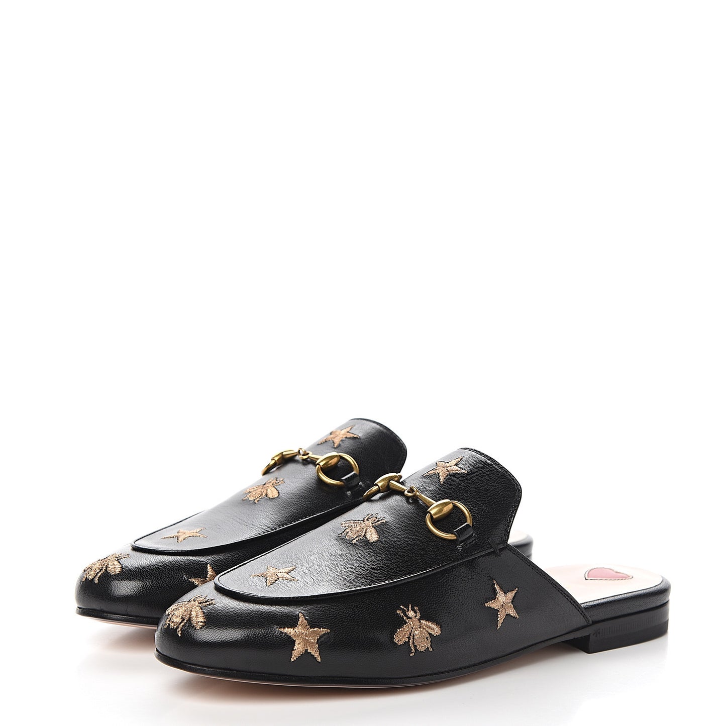 Goatskin Bee Star Embroidered Womens Princetown Slippers 37 Black