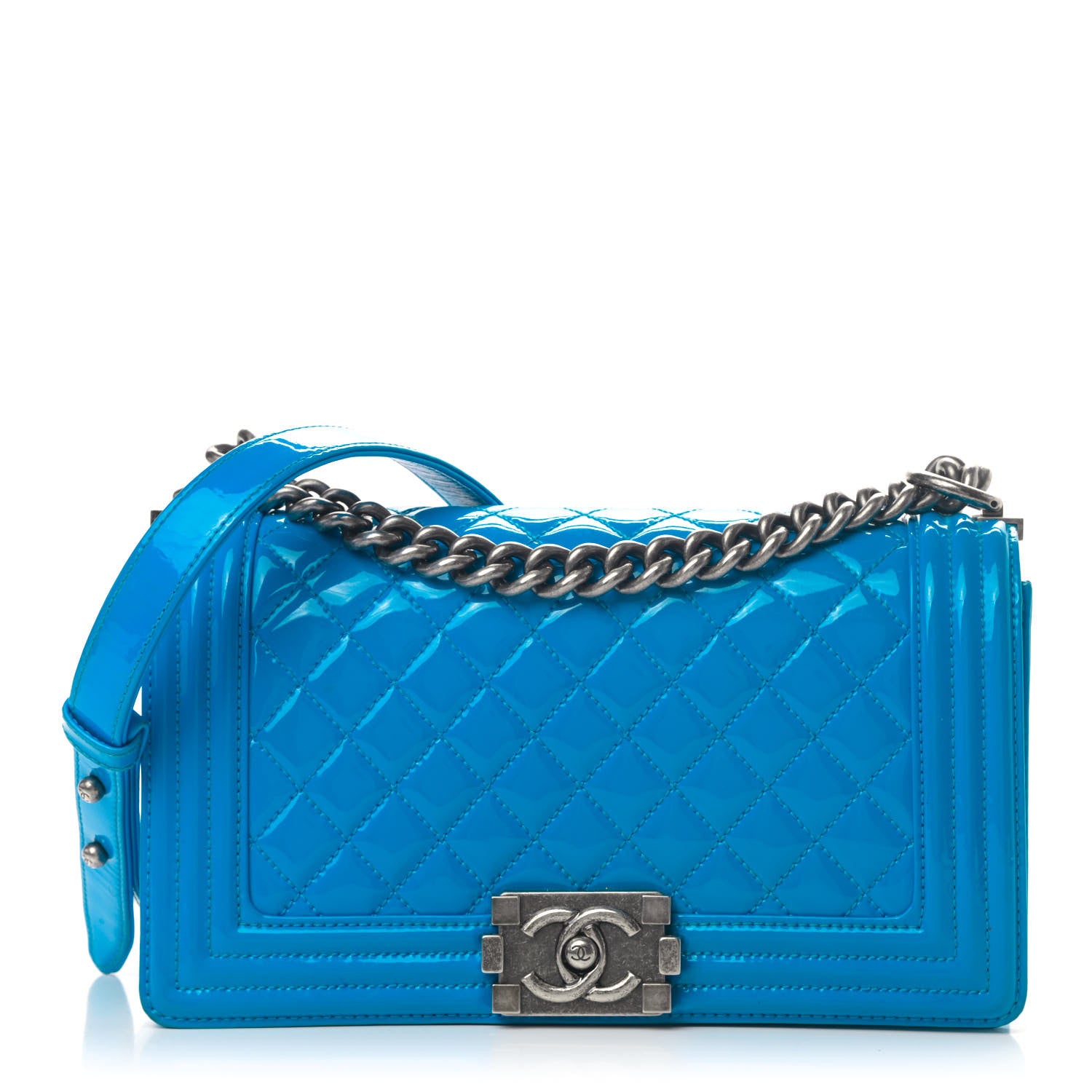 Chanel Patent Calfskin Quilted Medium Boy Flap Blue 1 of 8
