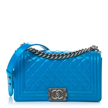 Chanel Patent Calfskin Quilted Medium Boy Flap Blue 1 of 8