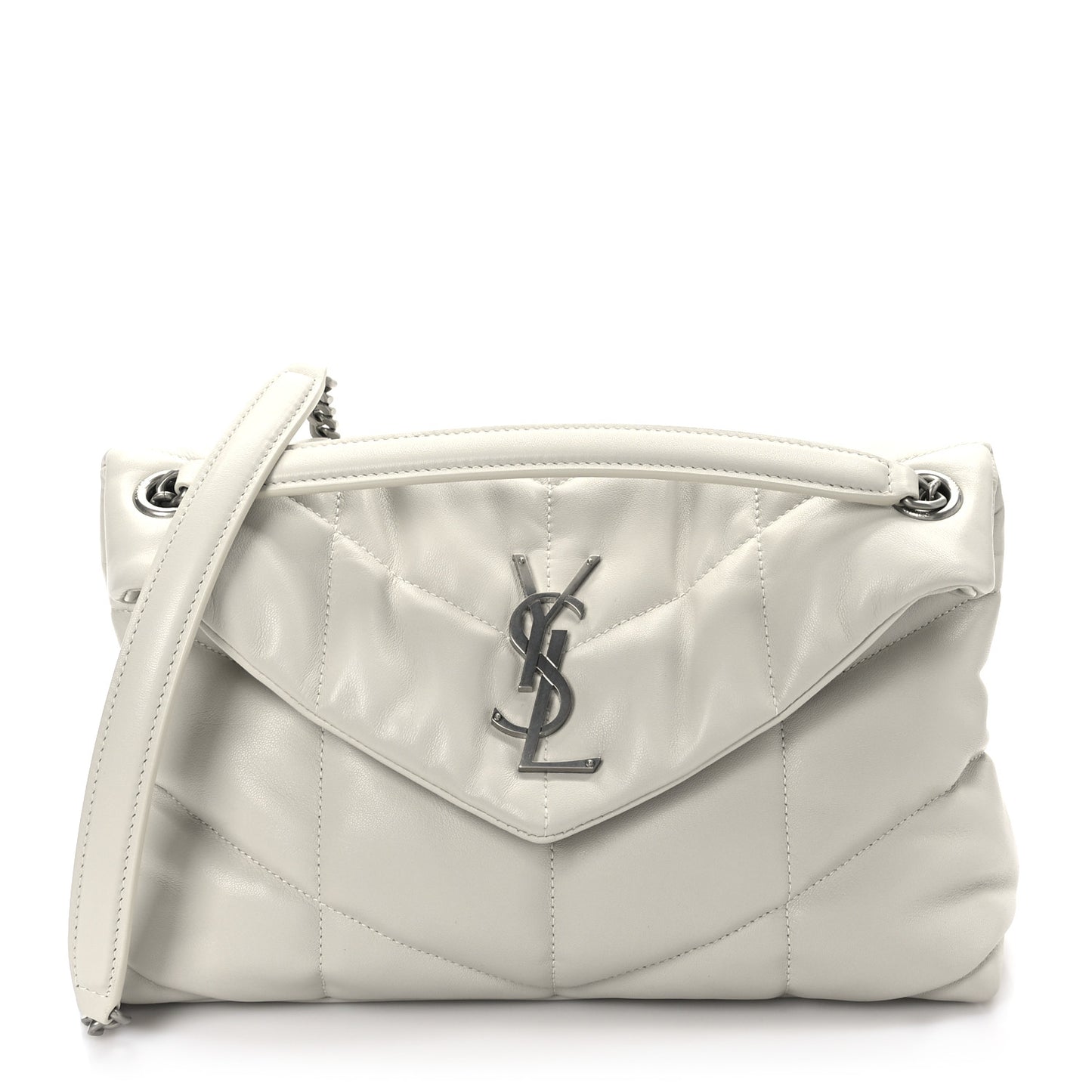 Lambskin Quilted Small Loulou Puffer Monogram Chain Satchel Blanc Vintage