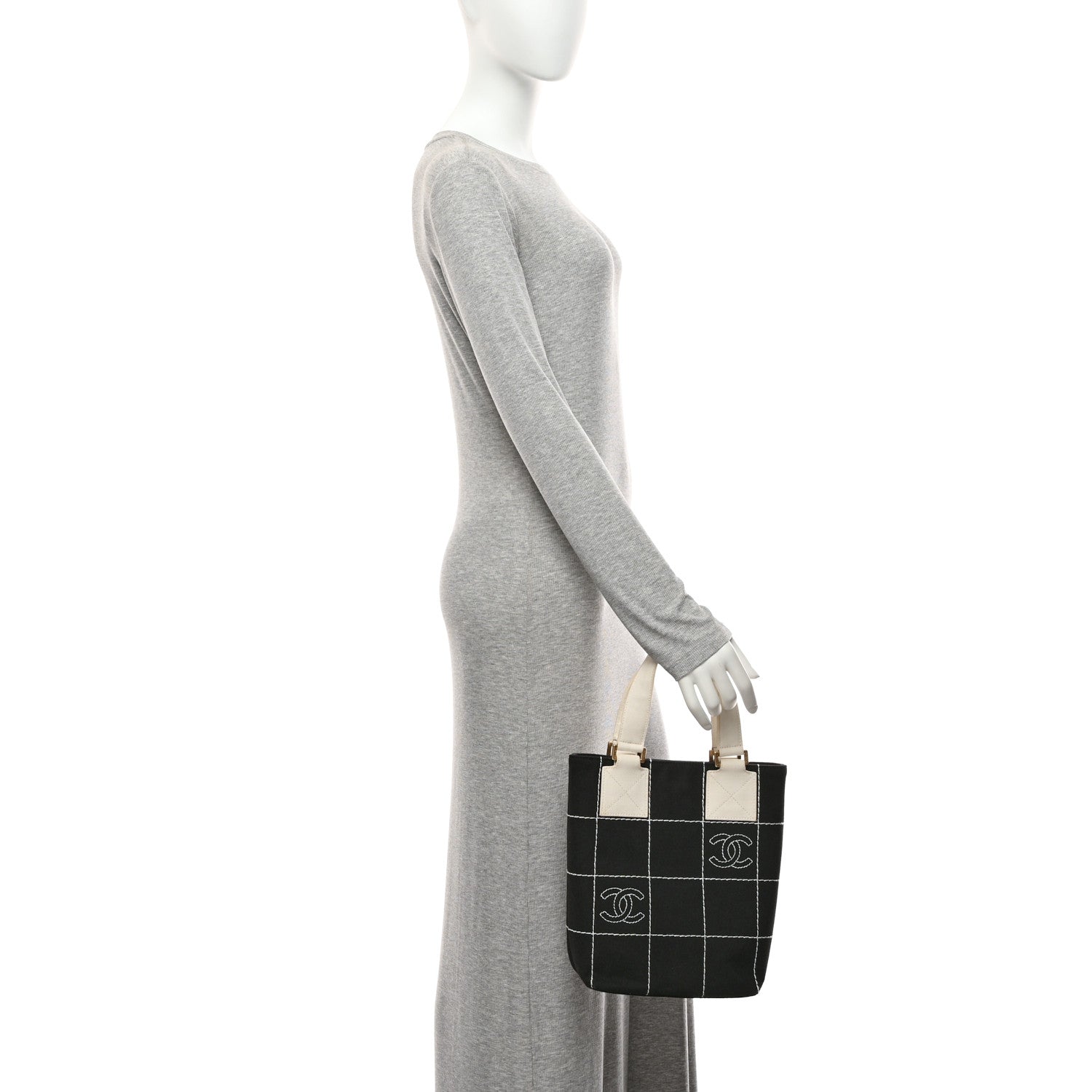 Chanel Canvas Square Stitched CC Small Tote Bag Black 2 of 10
