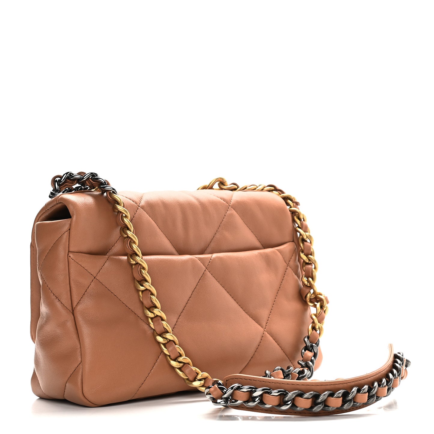 Lambskin Quilted Medium Chanel 19 Flap Light Brown