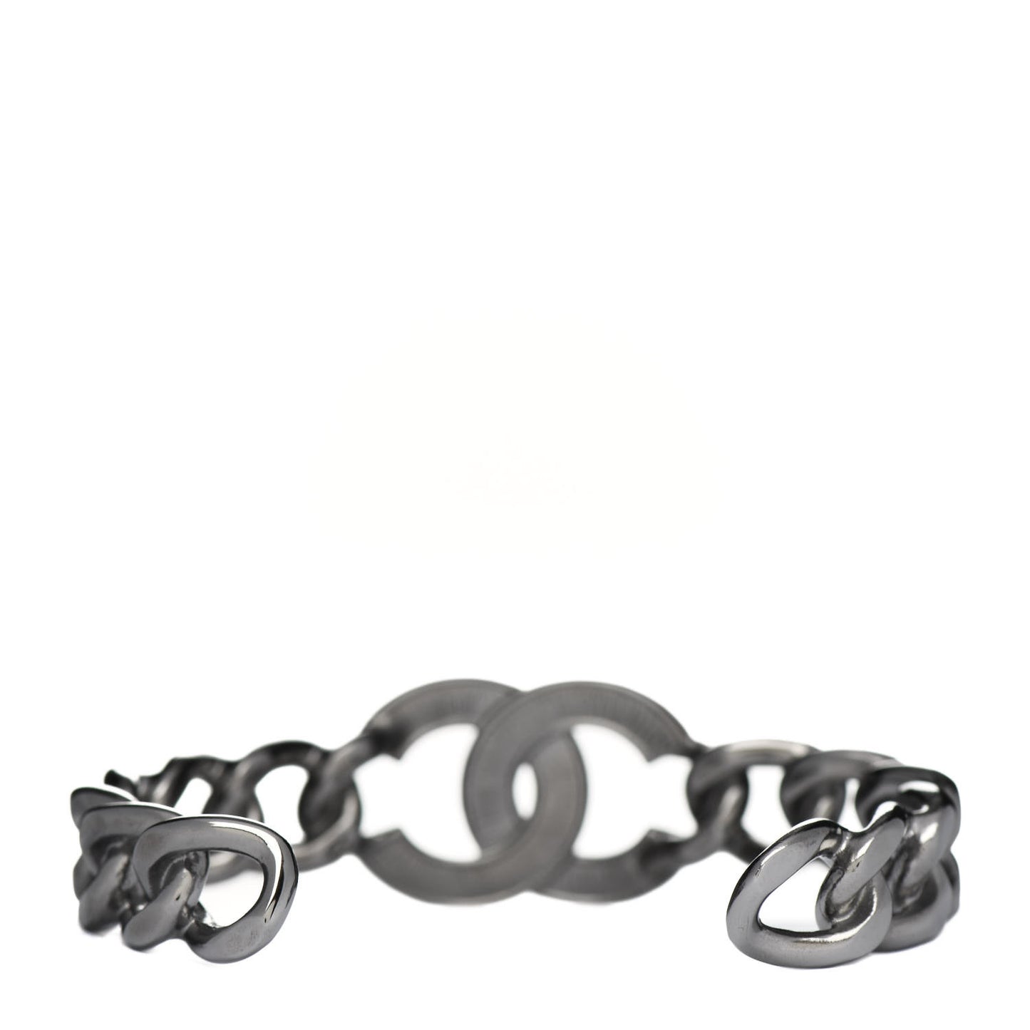 Metal Crystal Pearl Chain Mania CC Cuff Bracelet M Ruthenium