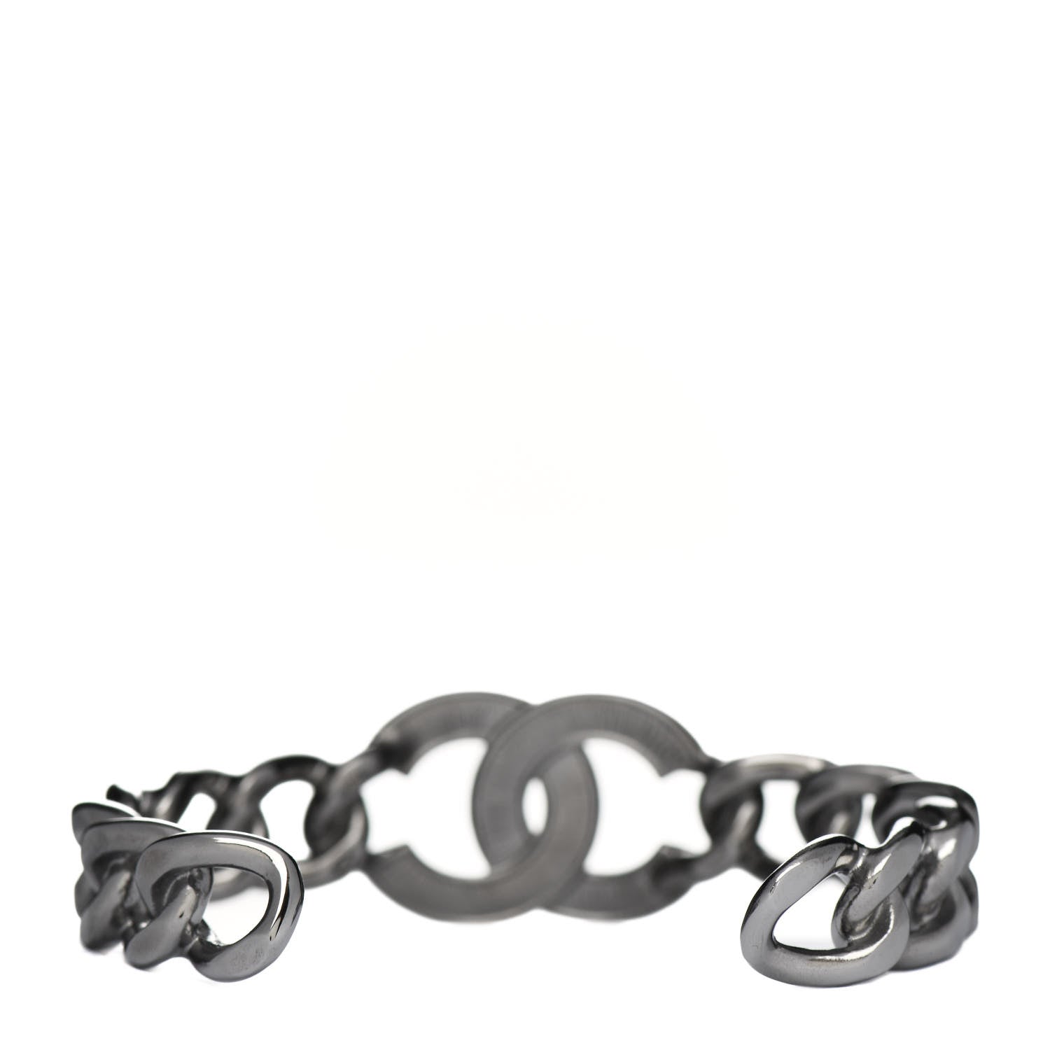 Chanel Metal Crystal Pearl Chain Mania CC Cuff Bracelet M Ruthenium 2 of 3