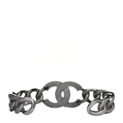 Chanel Metal Crystal Pearl Chain Mania CC Cuff Bracelet M Ruthenium 2 of 3