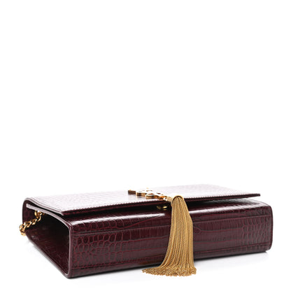 Saint Laurent Calfskin Crocodile Embossed Medium Classic Monogram Kate Tassel Satchel Dark Red 3 of 4