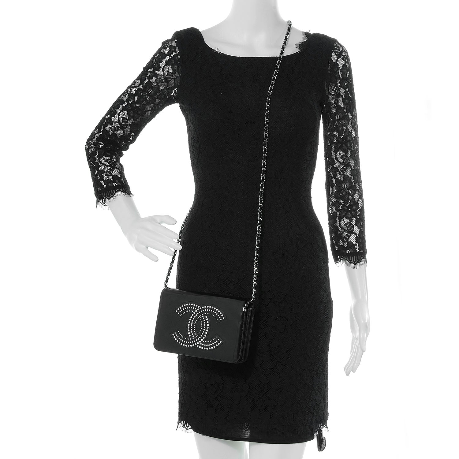 Chanel Patent Strass Wallet On Chain Black 2 of 8