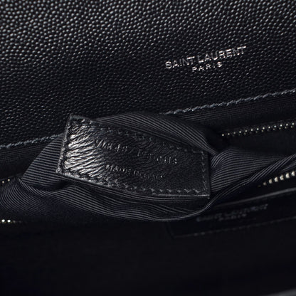 Saint Laurent Grain De Poudre Matelasse Chevron Large Monogram Satchel Black 7 of 7