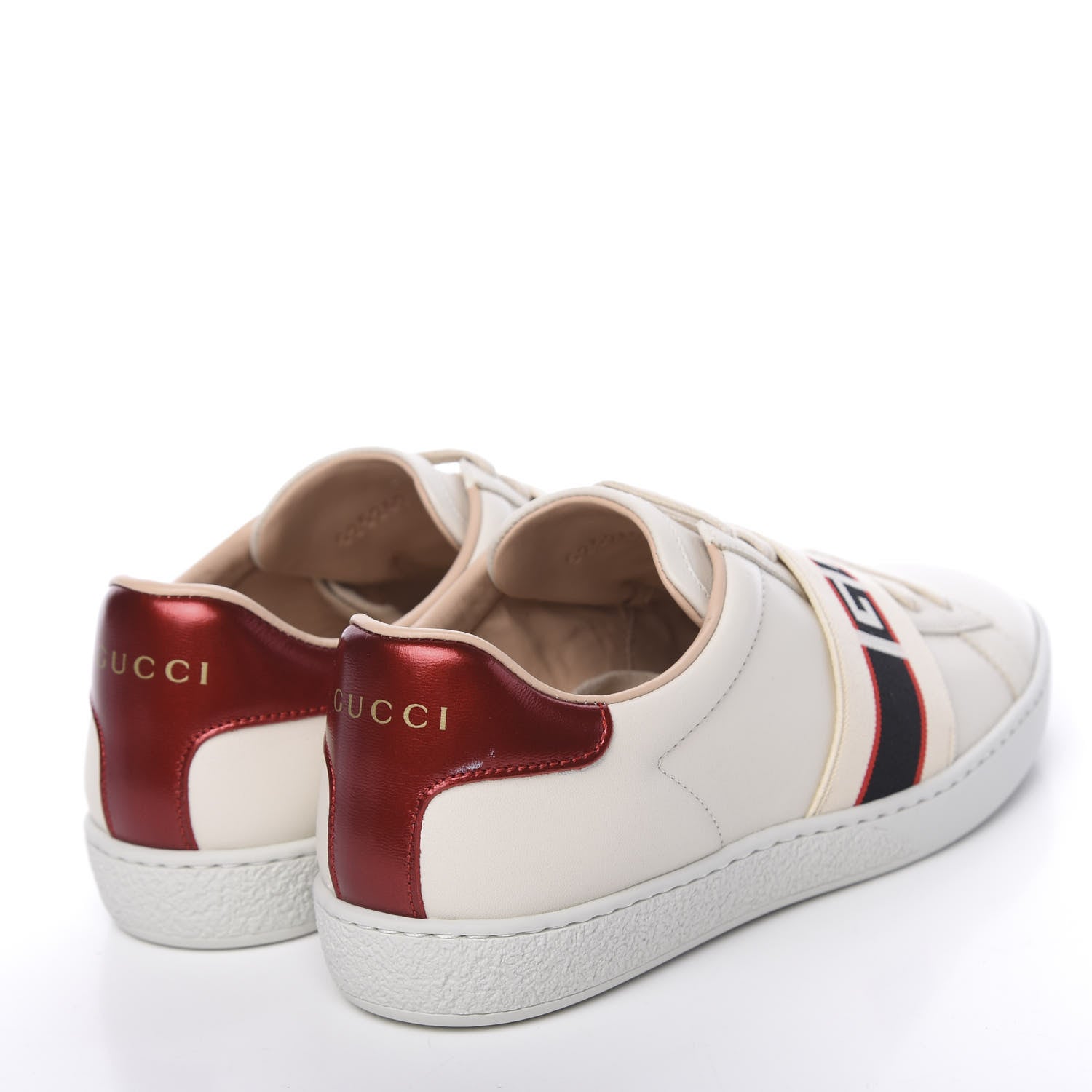 Gucci Calfskin Stripe Womens New Ace Sneakers 36 New Mystic White Ecru Red Flame 4 of 10