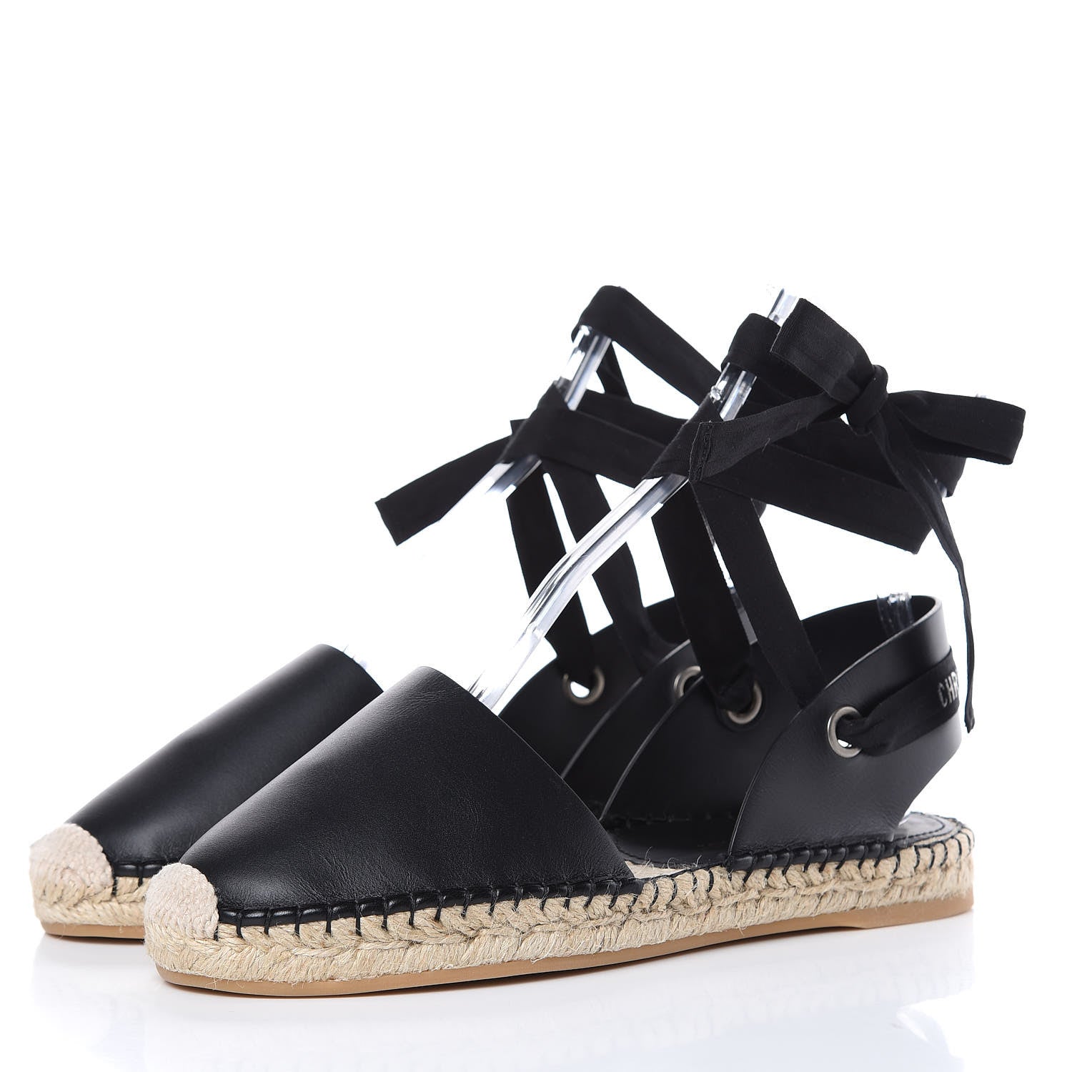 Christian Dior Calfskin Nicely-D Ankle Tie Espadrilles Flats 38 Black 3 of 8