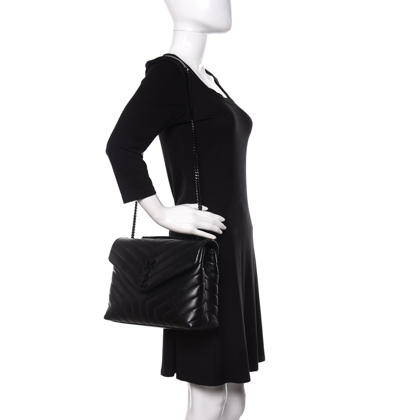 Calfskin Y Quilted Monogram Medium Loulou Chain Satchel Black