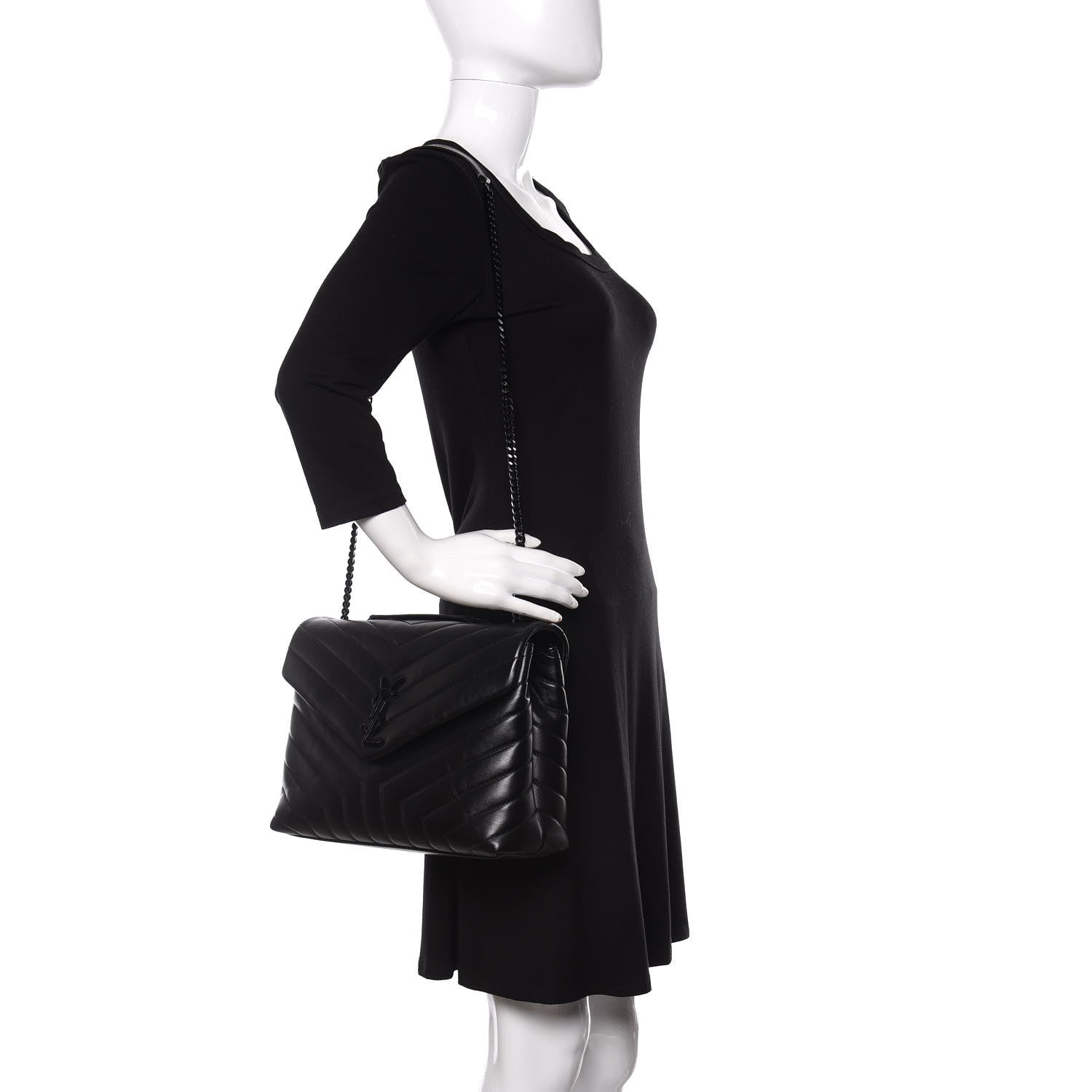 Saint Laurent Calfskin Y Quilted Monogram Medium Loulou Chain Satchel Black 2 of 12