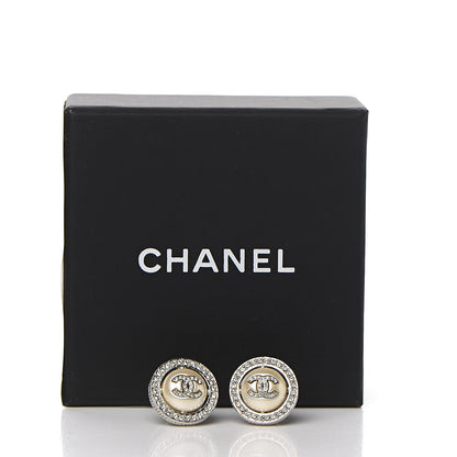 Chanel Pearl Crystal CC Round Earrings Silver 5 of 5