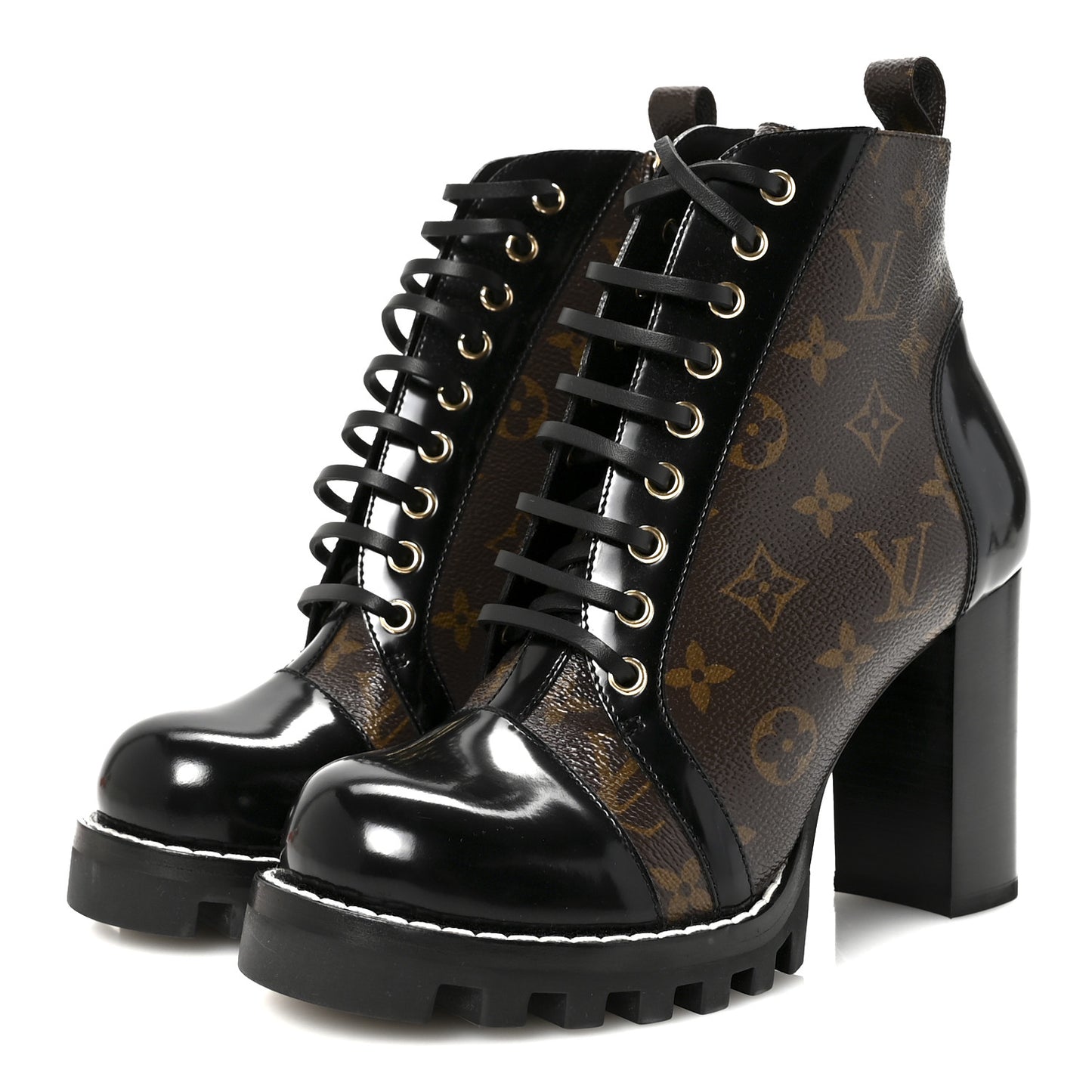 Patent Calfskin Monogram Star Trail Ankle Boots 39 Black