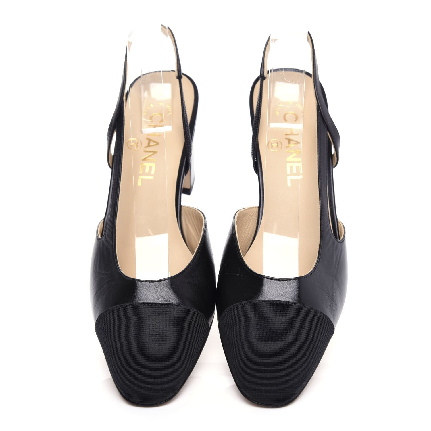 Chanel Goatskin Grosgrain Cap Toe CC Slingback Sandals 38.5 Black 5 of 11