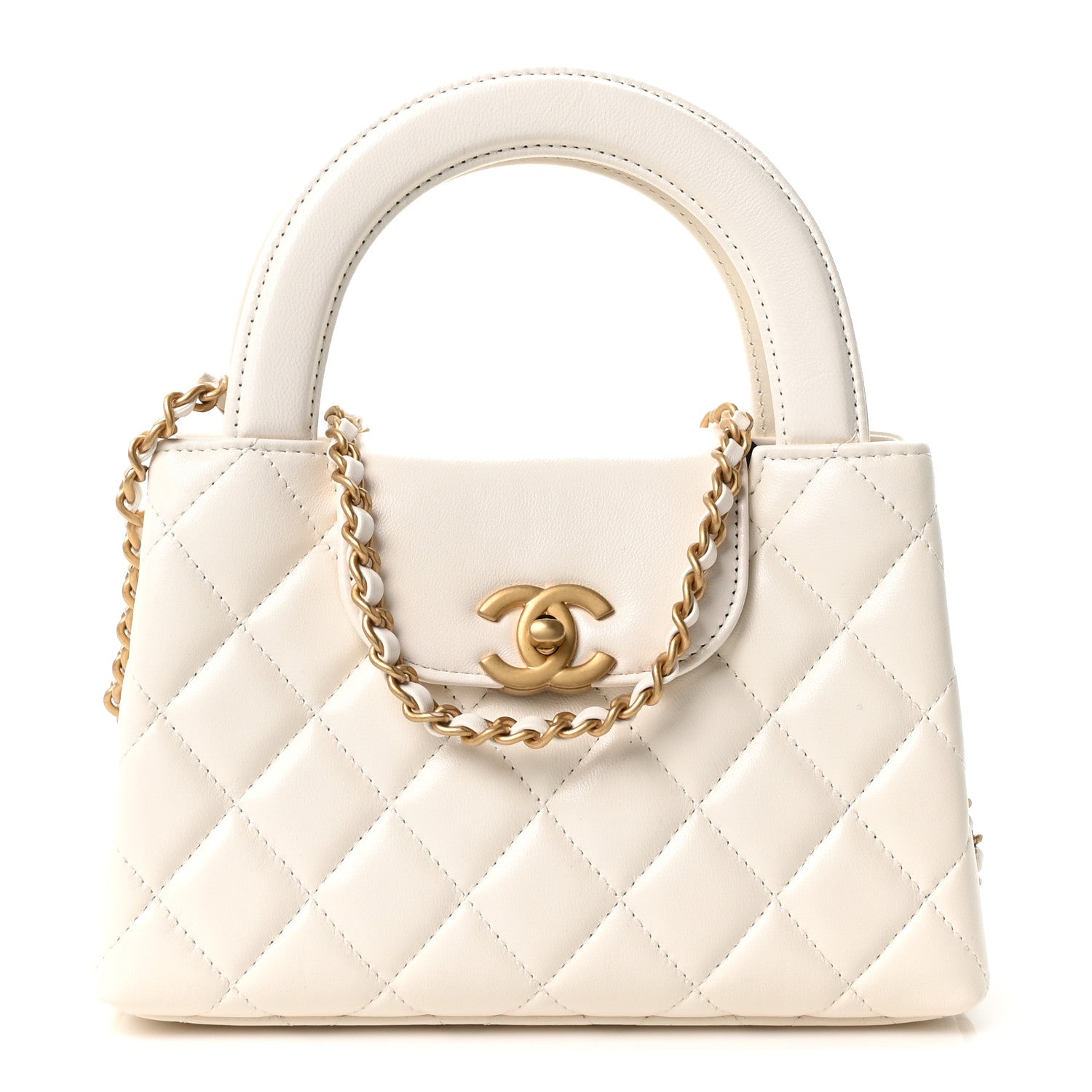 Chanel Shiny Aged Calfskin Quilted Nano Kelly Shopper White 1 of 10