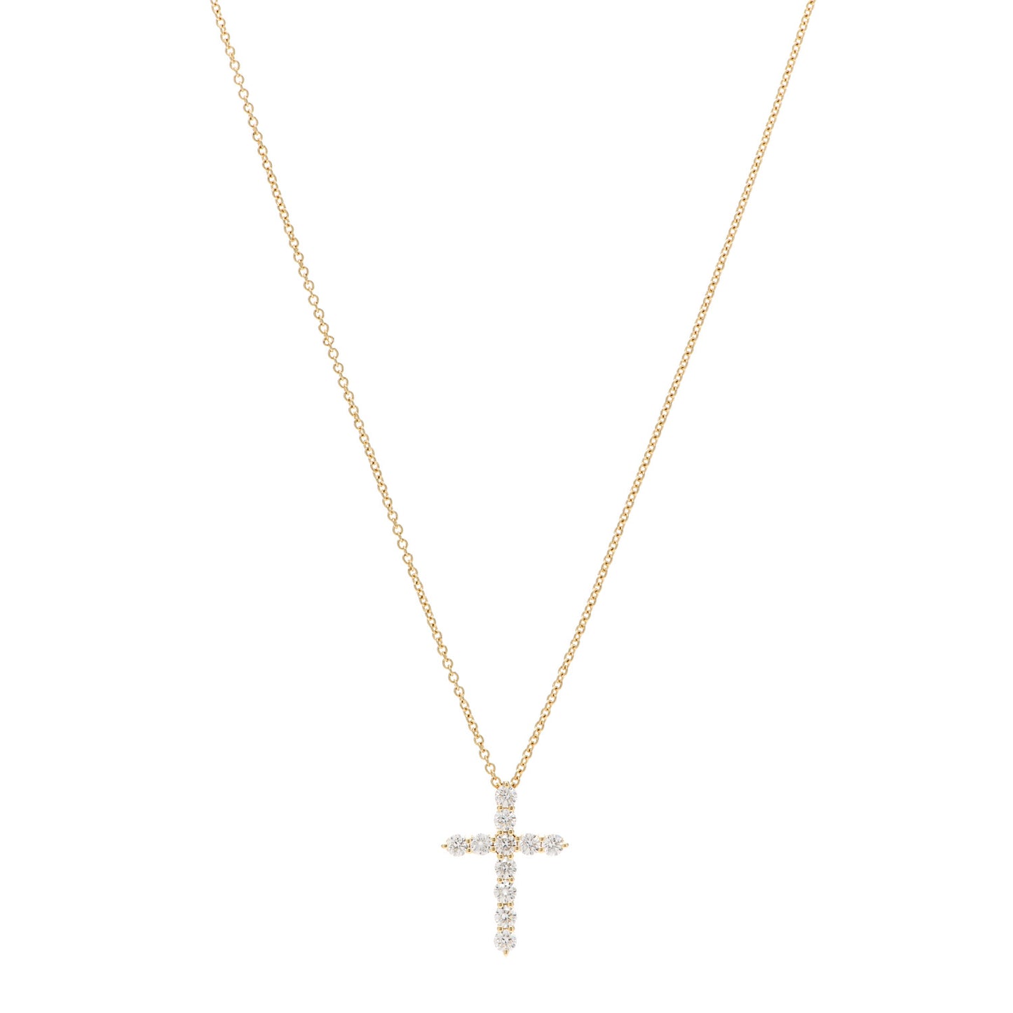 18K Yellow Gold Diamond Small Cross Pendant Necklace